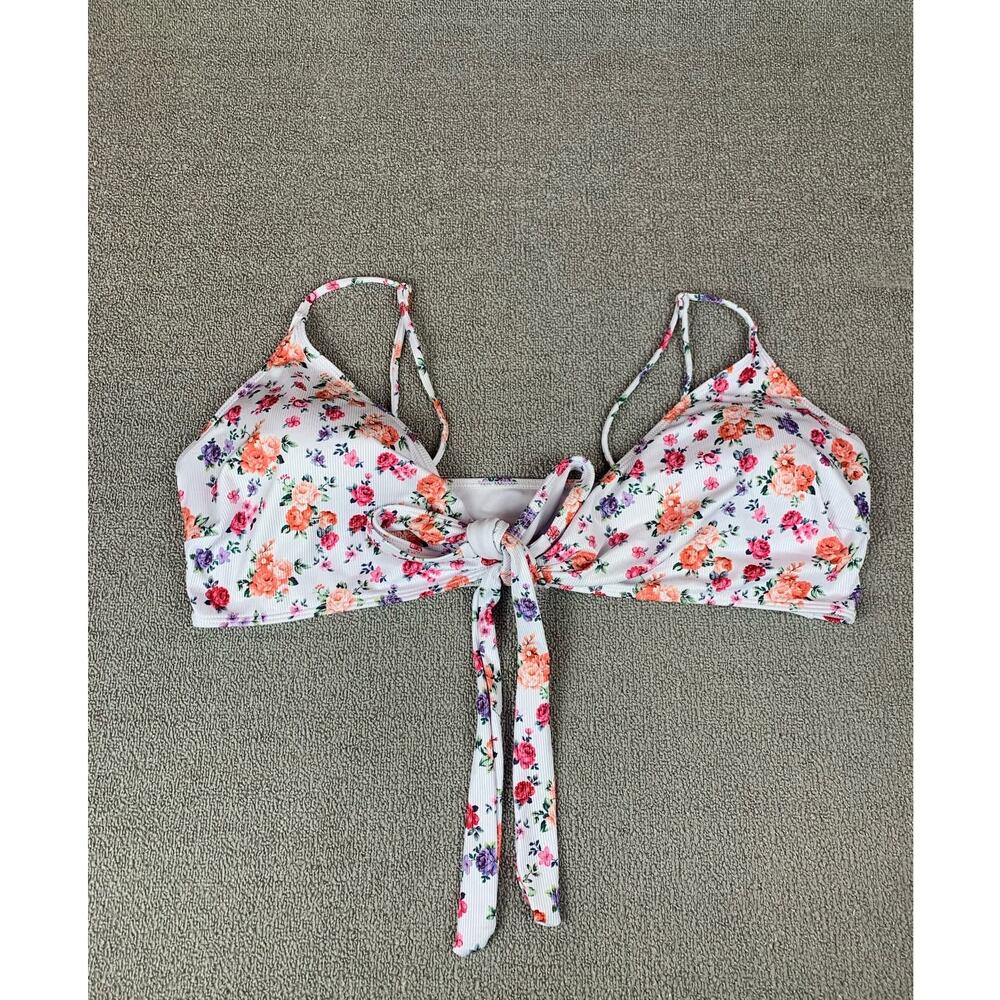 Bikini Swim Top Floral‎ Ribbed White Size 4XL